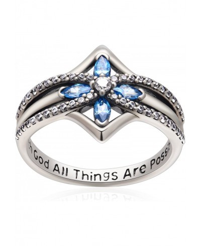 Cross Ring Vintage Tone Sterling Silver With God All Things Are Possible CZ Band Rings Size 6-10 $19.89 Bands