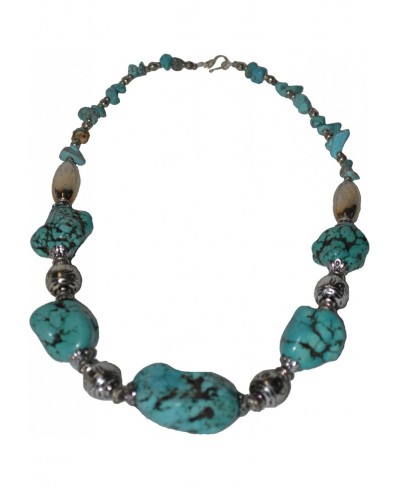 Moroccan Jewerly Berber Necklace Stone Turquoise With Silver Beads $27.10 Pendant Necklaces