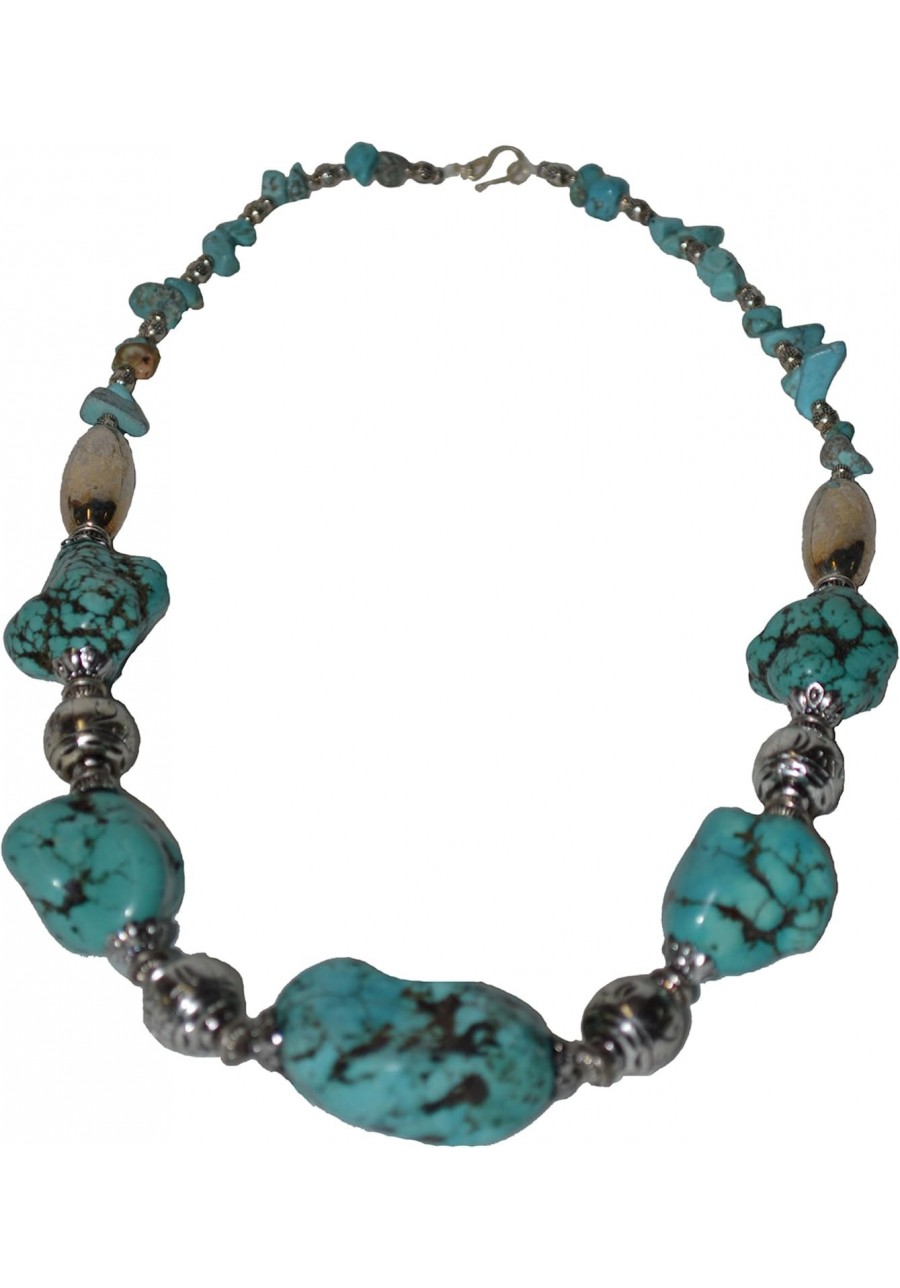 Moroccan Jewerly Berber Necklace Stone Turquoise With Silver Beads $27.10 Pendant Necklaces