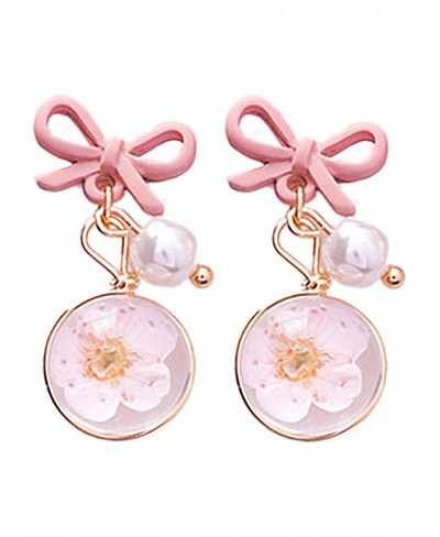 Fashino Women Girl Earring Women Bow Cherry Blossom Flower Glass Ball Dangle Ear Drop Earrings Jewelry Gift for Summer Birthd...