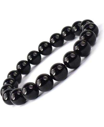 Natural Black Onyx Bracelet Crystal Stone 10 mm Round Bead Bracelet for Reiki Healing and Crystal Healing Stone (Color - Blac...