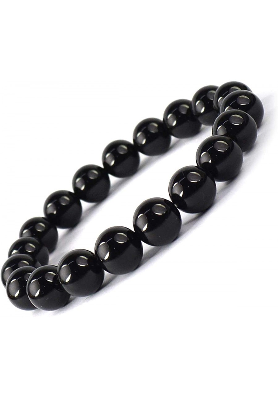 Natural Black Onyx Bracelet Crystal Stone 10 mm Round Bead Bracelet for Reiki Healing and Crystal Healing Stone (Color - Blac...