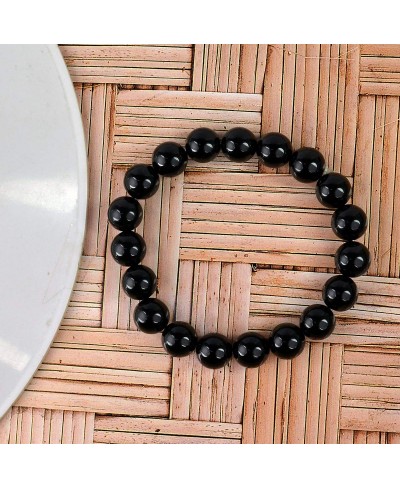 Natural Black Onyx Bracelet Crystal Stone 10 mm Round Bead Bracelet for Reiki Healing and Crystal Healing Stone (Color - Blac...