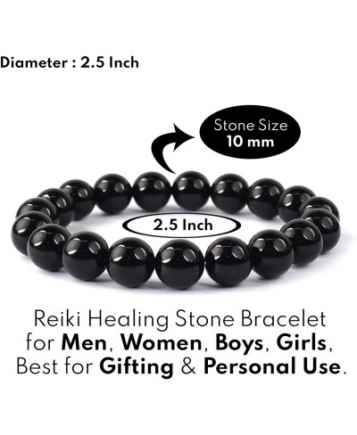 Natural Black Onyx Bracelet Crystal Stone 10 mm Round Bead Bracelet for Reiki Healing and Crystal Healing Stone (Color - Blac...