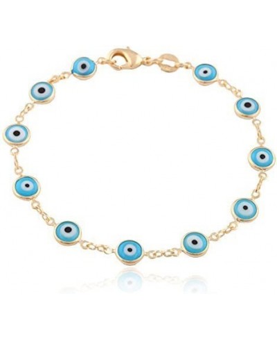 Two Year Warranty Gold Overlay with Light Blue Mini Evil Eye Style 7.5 Inch Clasp Bracelet $14.48 Link