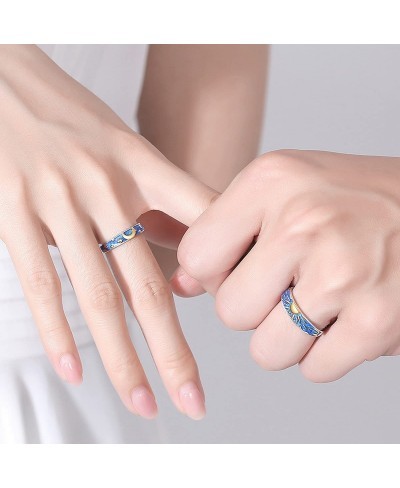 Matching Blue Crescent Moon and Stars Ring - Friendshio Promise Couples Rings Blue Starry Night Rings Sun and Moon Jewelry Gi...