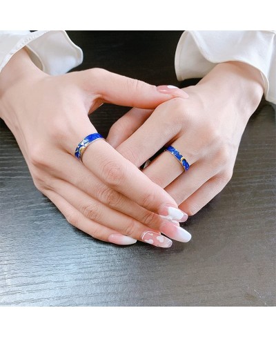 Matching Blue Crescent Moon and Stars Ring - Friendshio Promise Couples Rings Blue Starry Night Rings Sun and Moon Jewelry Gi...