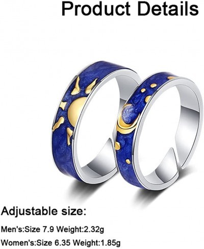 Matching Blue Crescent Moon and Stars Ring - Friendshio Promise Couples Rings Blue Starry Night Rings Sun and Moon Jewelry Gi...