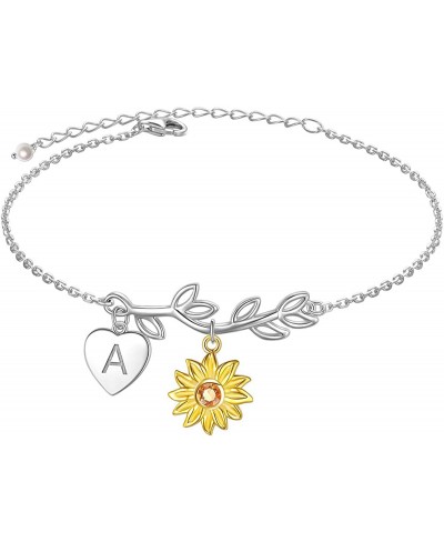 Sterling Silver Sunflower Initial 26 Letter Script Name Alphabet A to Z Personalized Bracelet 7 to 9 inches $25.01 Link
