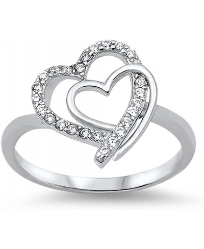 Double Interlocking Heart Clear CZ Promise Ring .925 Sterling Silver Sizes 5-11 $18.52 Promise Rings