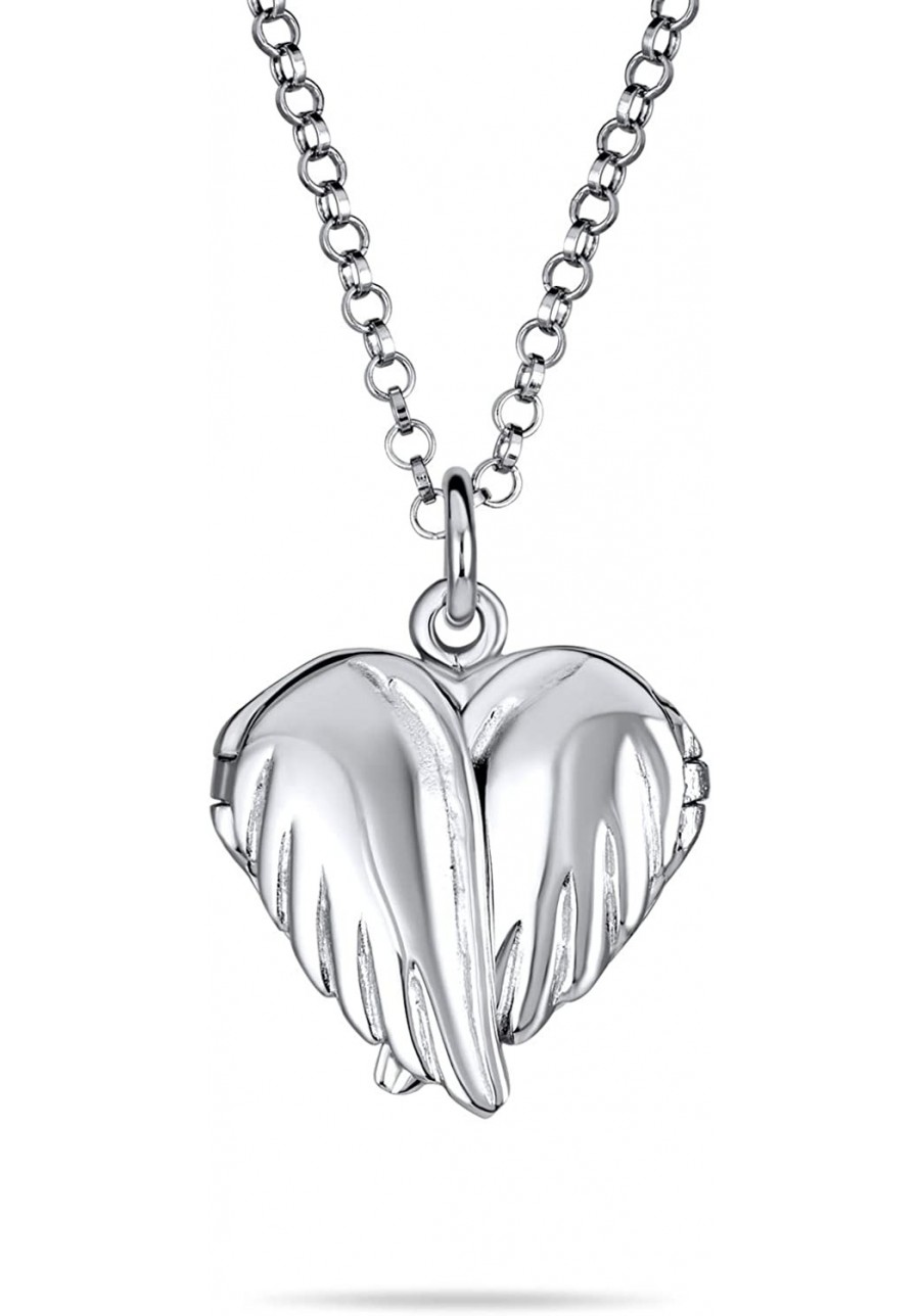 Personalize Plain Dome Delicate Simple Guardian Angel Wing Feathered Heart Shaped Photo Locket For Women Teens Holds Photos P...