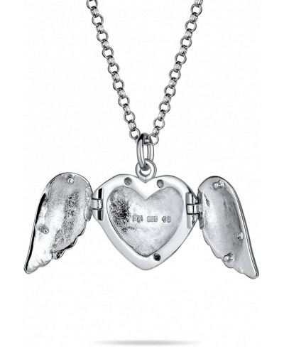 Personalize Plain Dome Delicate Simple Guardian Angel Wing Feathered Heart Shaped Photo Locket For Women Teens Holds Photos P...