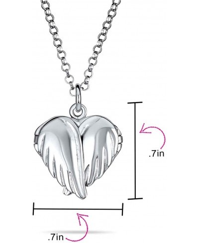 Personalize Plain Dome Delicate Simple Guardian Angel Wing Feathered Heart Shaped Photo Locket For Women Teens Holds Photos P...