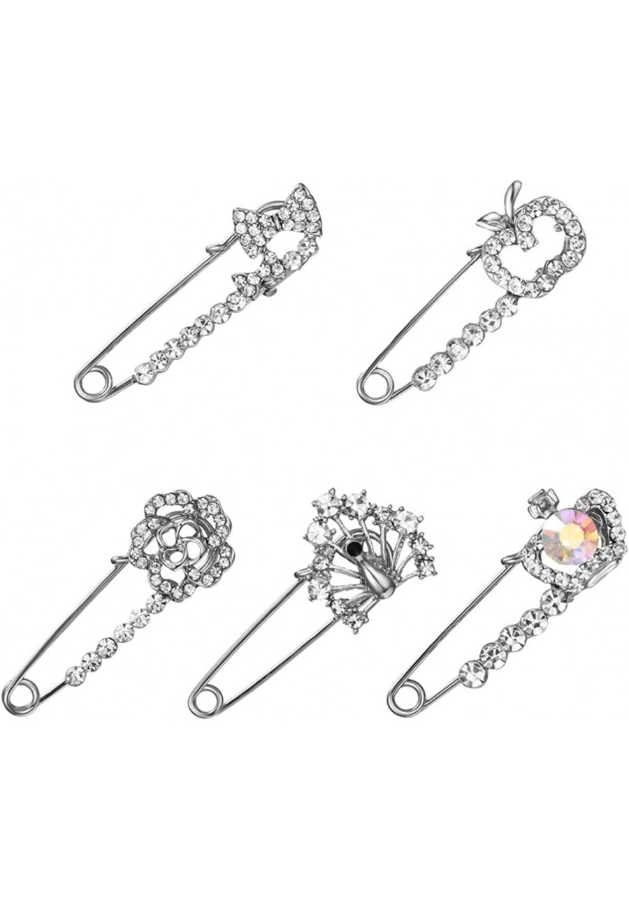 5 Pieces Crystal Rhinestone Safety Brooches Pin Suit Sweater Scarves Scarf Brooch Women Rhinestone Brooch Random Style $11.20...