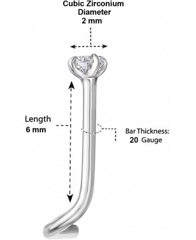 20 Gauge Curved Screw Nose Ring for Women in 14k White or Yellow Gold with 2 mm 3 mm Cubic Zirconia $44.11 Piercing Jewelry