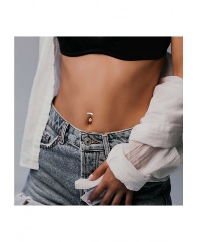 8MM Short Bar Belly Button Ring Hoop 316L Surgical Steel 14G Belly Rings Lunula Curved Navel Rings Belly Piercings Barbell Je...