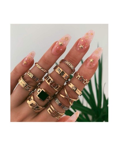 Vintage Star Carved Rings Pattern Hollow Ring Gold Joint Knuckle Rings Set for Women and Girls.(13PCS) $9.38 Statement