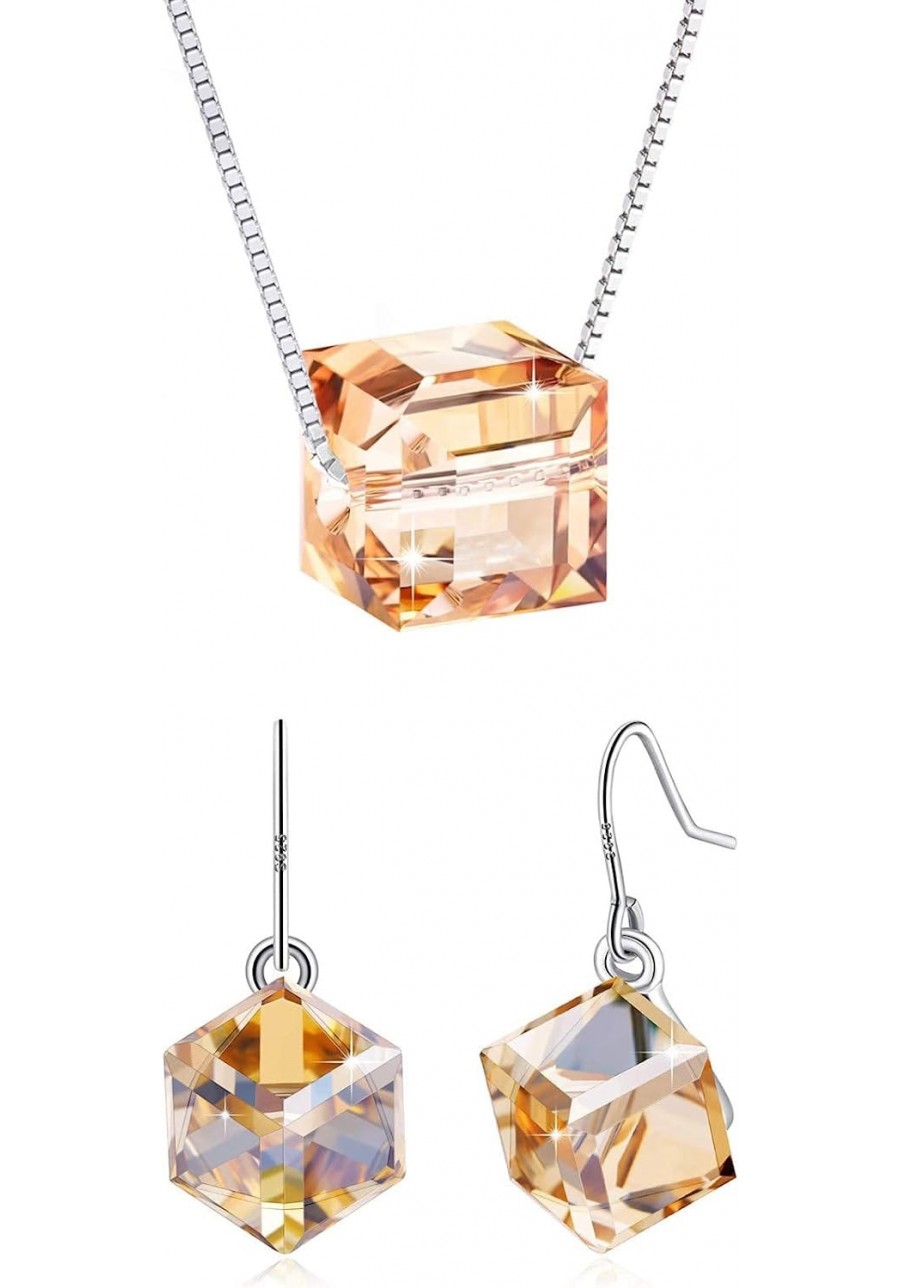 Crystal Jewelry Set Golden Cube Necklace and Fish Hook Earrings Bundle $33.28 Jewelry Sets