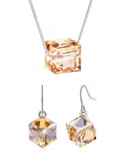 Crystal Jewelry Set Golden Cube Necklace and Fish Hook Earrings Bundle $33.28 Jewelry Sets