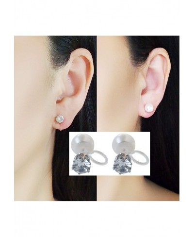 Elegant Double Sided Freshwater Pearl Invisible Clip On Earrings Stud for Women Crystal Rhinestone Non Pierced Comfortable Cl...