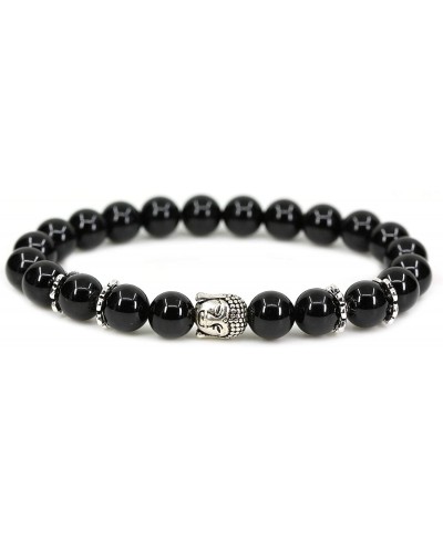 Natural Gemstone with 925 Sterling Silver Buddha Head Gemstone 8mm Round Beads Stretch Bracelet 7 Inch $11.74 Stretch