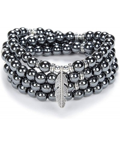 Inspirational Yoga Beads Bracelet 108 Mala Stone Necklace with Dainty Lucky Feather Charm (Hematite) $21.00 Strands