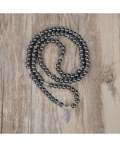 Inspirational Yoga Beads Bracelet 108 Mala Stone Necklace with Dainty Lucky Feather Charm (Hematite) $21.00 Strands