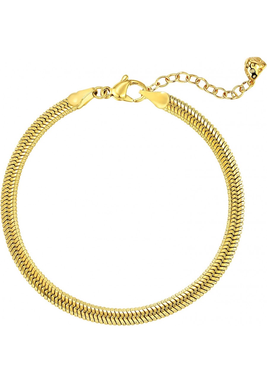 Bracelet for Women Gold Snake Chain Herringbone 18K Gold Plated Simple Jewelry $20.86 Link