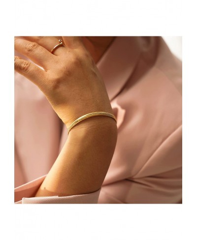 Bracelet for Women Gold Snake Chain Herringbone 18K Gold Plated Simple Jewelry $20.86 Link