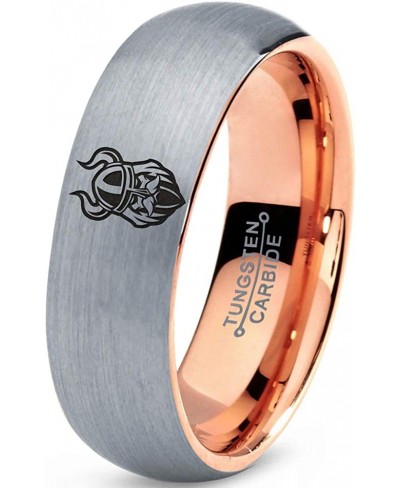 Old Norse Viking Ring - Tungsten Band 8mm - Men - Women - 18k Rose Gold Step Bevel Edge - Yellow - Grey - Blue - Black - Brus...