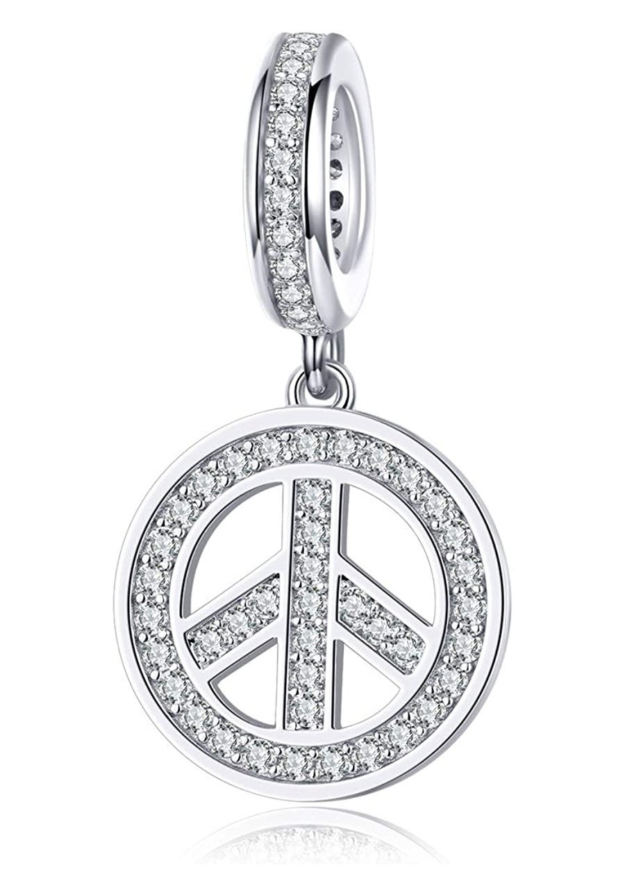 Sign of Peace Dangle Charm 925 Sterling Silver Charms Love Peace Charm Peace Symbol Charm fit European Women Bracelet/Necklac...