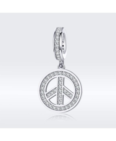 Sign of Peace Dangle Charm 925 Sterling Silver Charms Love Peace Charm Peace Symbol Charm fit European Women Bracelet/Necklac...