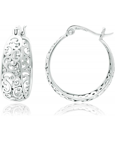 Sterling Silver Filigree Hoop Earrings for Women 0.86" Long $25.20 Hoop