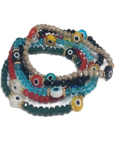 Handmade 5 Pcs Colorful Evil Eye Beads Adjustable Elastic Link Chain Stackable Bracelet Set Protection Good Luck Friendship W...