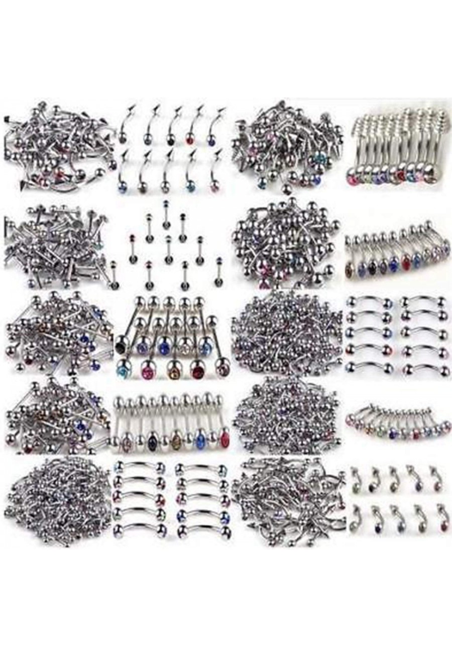 100pcs 10styles 316L Stainless Steel Crystal Body Jewelry Belly Tongue Lip Nipple Piercing Rings Wholesale $25.24 Piercing Je...