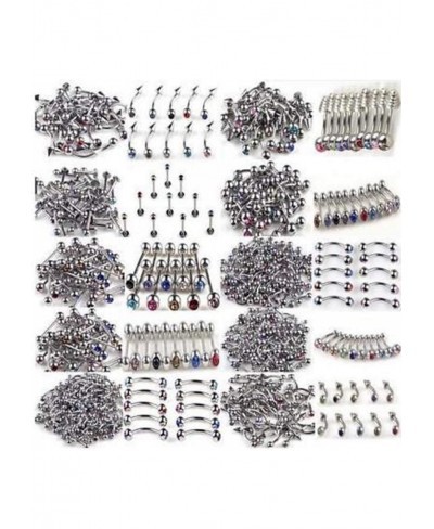 100pcs 10styles 316L Stainless Steel Crystal Body Jewelry Belly Tongue Lip Nipple Piercing Rings Wholesale $25.24 Piercing Je...