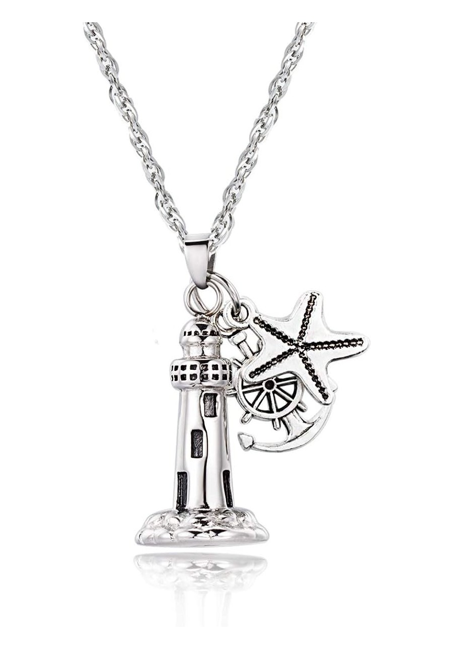 Lighthouse Urn Necklace for Ashes Memorial Keepsake Pendant with Starfish Charms Cremation Jewelry $16.83 Pendant Necklaces