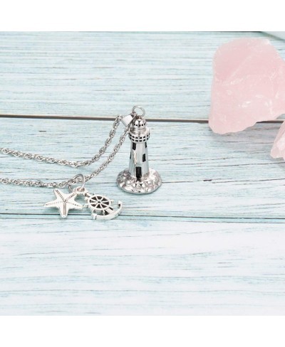 Lighthouse Urn Necklace for Ashes Memorial Keepsake Pendant with Starfish Charms Cremation Jewelry $16.83 Pendant Necklaces