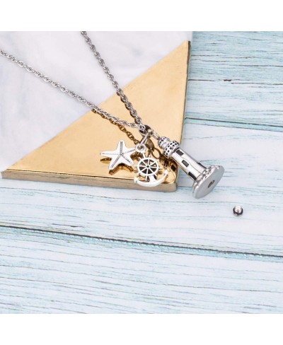 Lighthouse Urn Necklace for Ashes Memorial Keepsake Pendant with Starfish Charms Cremation Jewelry $16.83 Pendant Necklaces