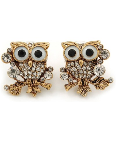 Wise Owl' Crystal Paved Stud Earrings (Gold Plated) - 2cm Length $15.27 Stud