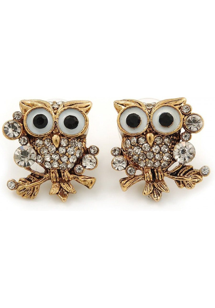 Wise Owl' Crystal Paved Stud Earrings (Gold Plated) - 2cm Length $15.27 Stud