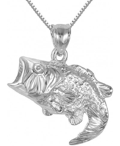 Sterling Silver Bass Fish Charm/Pendant Made in USA 18" Italian Box Chain $33.14 Pendant Necklaces