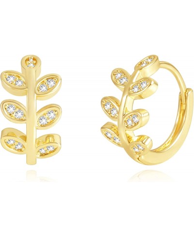 14K Gold Olive Leaf Multi-row Wave Hoop Earrings for Women Cubic Zirconia Hypoallergenic Huggie Hoop Earrings $10.51 Hoop