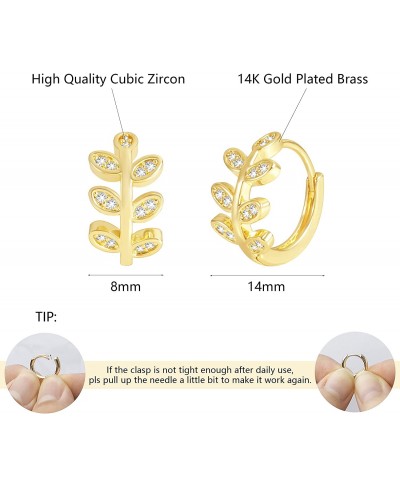 14K Gold Olive Leaf Multi-row Wave Hoop Earrings for Women Cubic Zirconia Hypoallergenic Huggie Hoop Earrings $10.51 Hoop