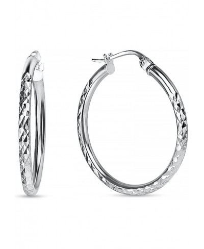Sterling Silver High Polished Round Diamond-cut Textured Click-Top 2mm Hoop Earrings $22.86 Hoop
