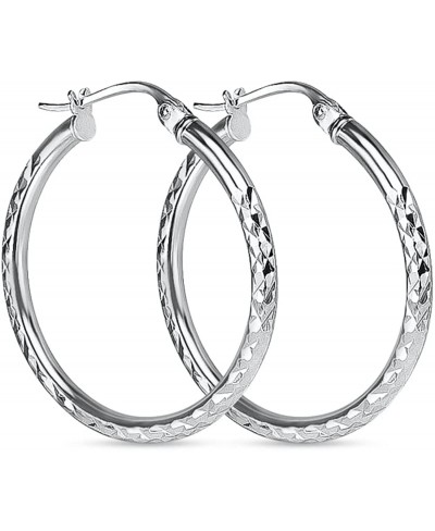 Sterling Silver High Polished Round Diamond-cut Textured Click-Top 2mm Hoop Earrings $22.86 Hoop