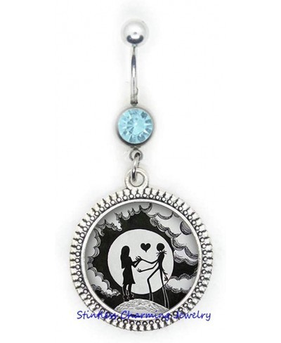 Christmas Belly Ring Jack and Sally Image Belly Button Ring Christmas Gift Valentine Belly Button Ring Unique Gift Art Glass ...