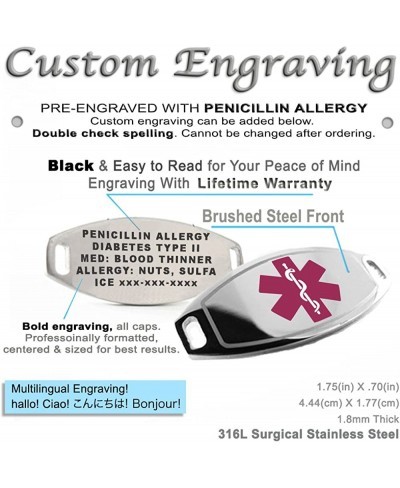 Pre-Engraved & Customized Penicillin Allergy Alert Medical Bracelet Purple $22.81 Identification