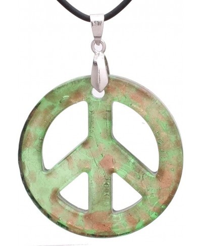 Murano-inspired Glass Mint Green and Golden flecked Peace Sign Pendant Necklace Handcrafted Artisan Blown Hypoallergenic Ital...