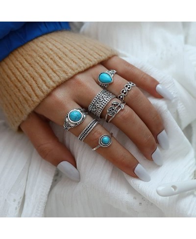 Fashion Boho Turquoise Rose 7 Piece Rings for Women (style 1) $16.06 Statement